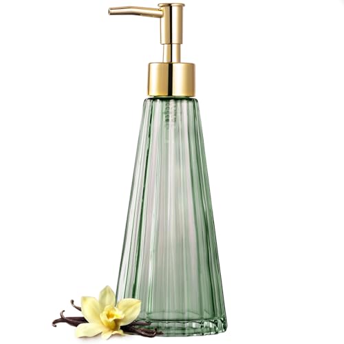 EMPO Vintage Elegant Glass Soap Dispenser, Liquid Soap/Sanitizer/Shampoo Bottle with Pump, Rustic Farmhouse Decor Crystal Hand Soap Dispenser for Kitchen Sink, Bathroom Accessories (Sage Green) - Image 1