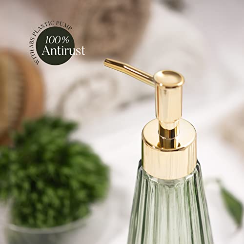 EMPO Vintage Elegant Glass Soap Dispenser, Liquid Soap/Sanitizer/Shampoo Bottle with Pump, Rustic Farmhouse Decor Crystal Hand Soap Dispenser for Kitchen Sink, Bathroom Accessories (Sage Green) - Image 5
