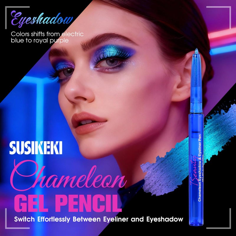SUSIKEKI Chameleon Metallic Eyeshadow & Eyeliner Gel Pencil â€“ Multichrome Shifting Colors Glitter Eye Makeup, Waterproof Long-Lasting Smudge-Proof Duochrome Pencil (Electric Blue to Royal Purple) - Image 3