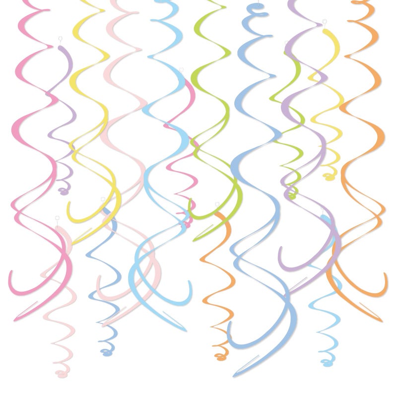 HonuGoGo 48PCS Pastel Paper Swirl Decorations Hanging Ceiling Streamers for Birthday, Spring, Bridal, Gender Reveal, Wedding, or Everyday Party Decor - Image 1