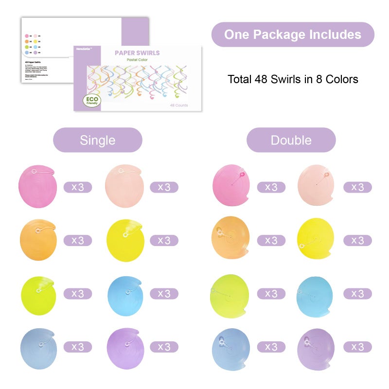 HonuGoGo 48PCS Pastel Paper Swirl Decorations Hanging Ceiling Streamers for Birthday, Spring, Bridal, Gender Reveal, Wedding, or Everyday Party Decor - Image 5