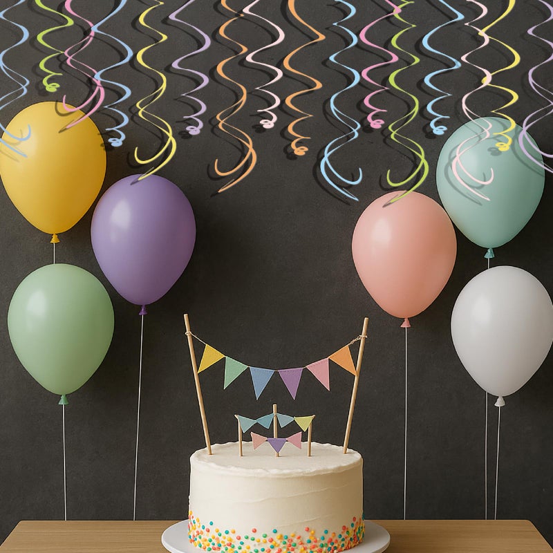 HonuGoGo 48PCS Pastel Paper Swirl Decorations Hanging Ceiling Streamers for Birthday, Spring, Bridal, Gender Reveal, Wedding, or Everyday Party Decor - Image 2