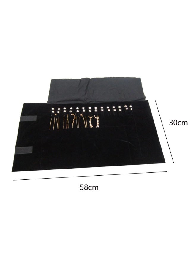Portable Jewelry Roll Organizer, Black Velvet, 16 Hooks, 58x30cm for Necklaces & Bracelets - Image 2