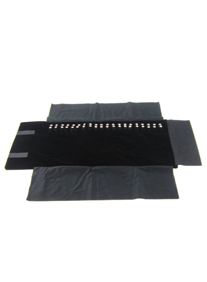 Portable Jewelry Roll Organizer, Black Velvet, 16 Hooks, 58x30cm for Necklaces & Bracelets - Image 3