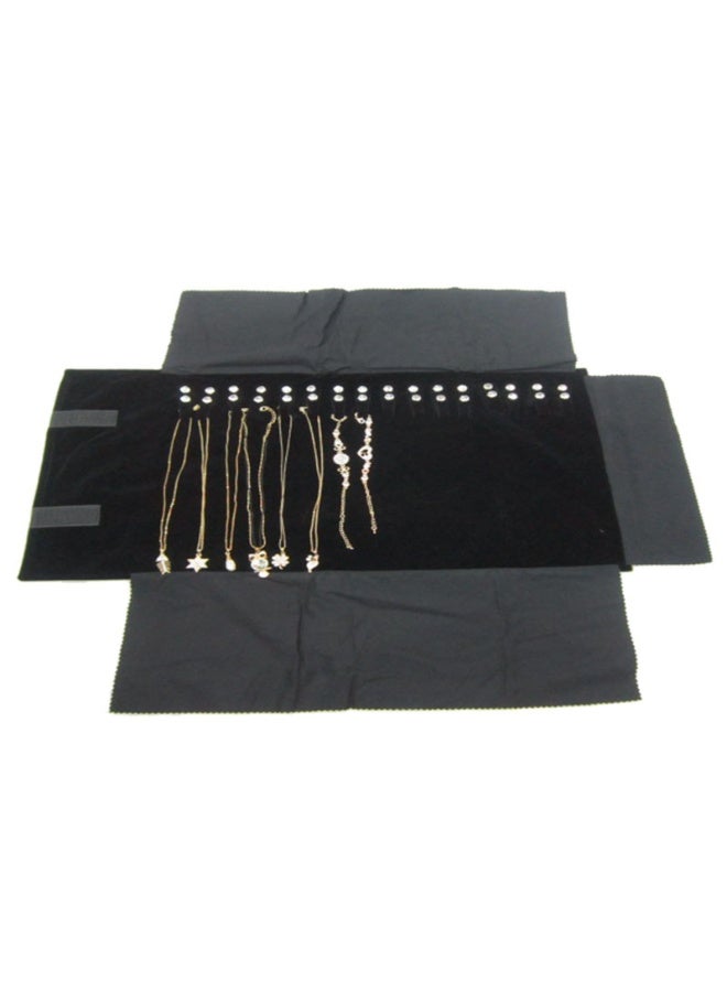 Portable Jewelry Roll Organizer, Black Velvet, 16 Hooks, 58x30cm for Necklaces & Bracelets - Image 1