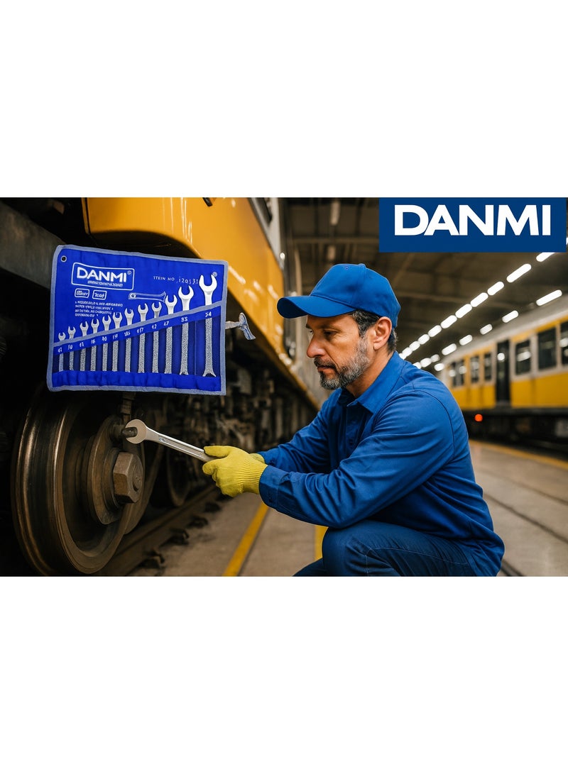 DANMI 12-Piece Combination Wrench Set – Open-End & Box-End, CR-V Heat-Treated Steel with Roll-Up Pouch – Sizes 8 to 24 mm - Image 4
