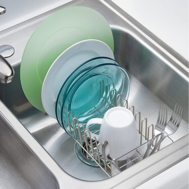 InterDesign iDesign Metal Dish Drying Rack with Silverware Drainer, The Classico Collection â€“ 12.5" x 5.5" x 4", Satin Silver - Image 5