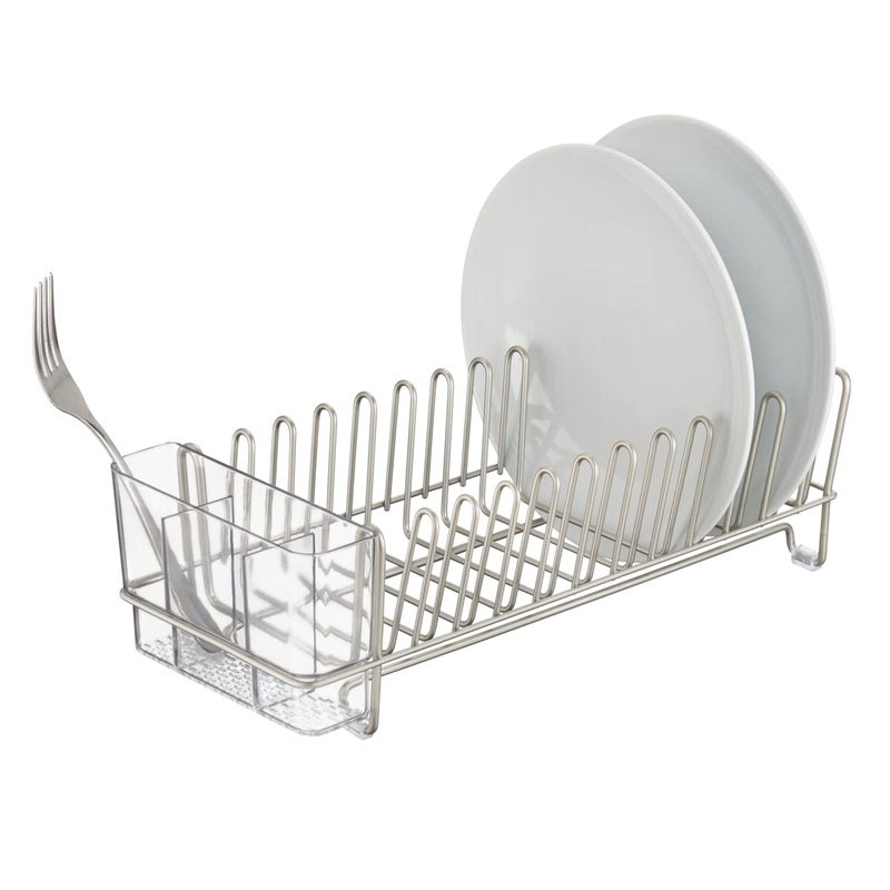 InterDesign iDesign Metal Dish Drying Rack with Silverware Drainer, The Classico Collection â€“ 12.5" x 5.5" x 4", Satin Silver - Image 1