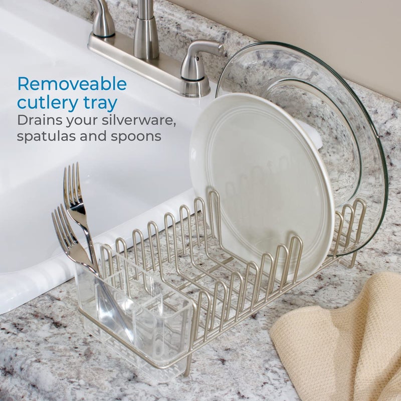 InterDesign iDesign Metal Dish Drying Rack with Silverware Drainer, The Classico Collection â€“ 12.5" x 5.5" x 4", Satin Silver - Image 3