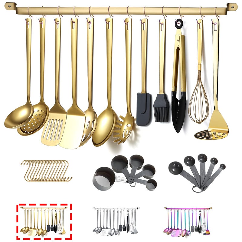 Kyraton Gold Cooking Utensils Set, Kyraton Stainless Steel 37 Pieces Kitchen Utensils Set with Titanium Gold Plating, Kitchen Gadgets Tool Set with Utensils Racks Heat Resistant Dishwasher Safe - Image 1
