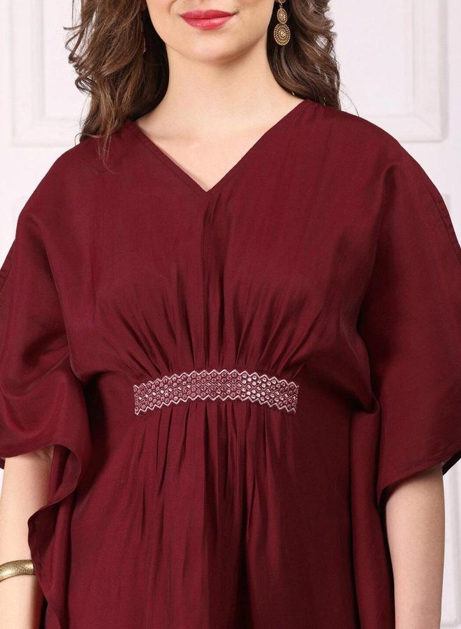 آي شين طقم كورتا وبنطال بخليط فيسكوز بلون خمري - Image 2