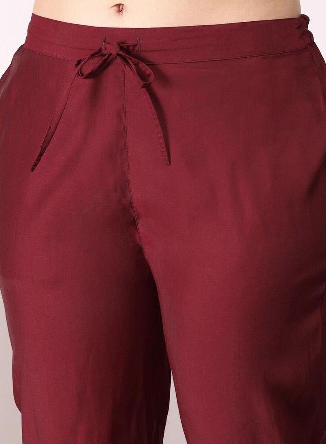 آي شين طقم كورتا وبنطال بخليط فيسكوز بلون خمري - Image 3