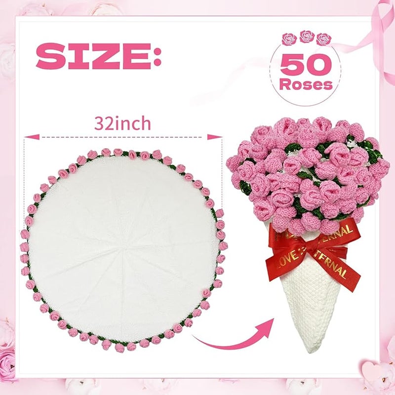 Crochet Rose Flower Bouquet Blanket: 32 Inch Knitted Bouquet Blanket (Pink) - Image 2