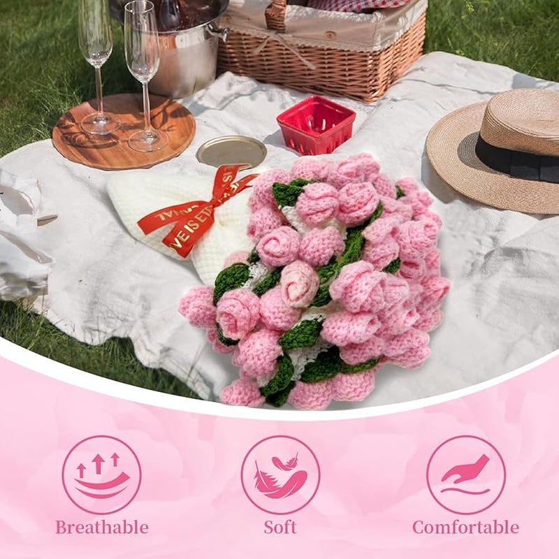 Crochet Rose Flower Bouquet Blanket: 32 Inch Knitted Bouquet Blanket (Pink) - Image 5
