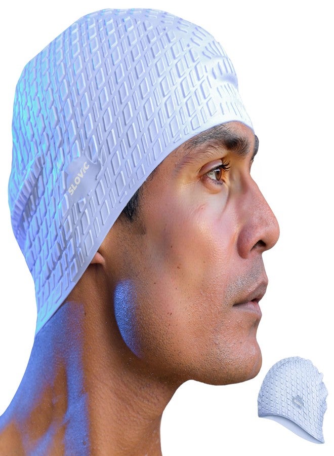 Slovic Swimming Cap for Men & Women [Blue] | Swimming Caps for Women with Long Hair | Swimming Accessories for Men & Women | Unisex & Waterproof Silicon Cap to Prevent Chemical Damage | Free Size - Image 1