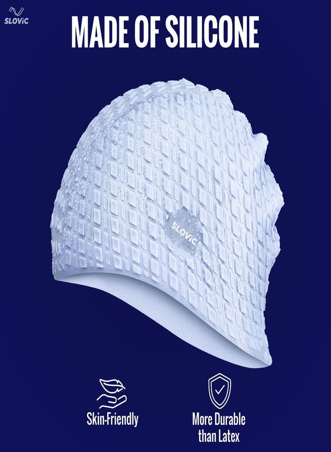 Slovic Swimming Cap for Men & Women [Blue] | Swimming Caps for Women with Long Hair | Swimming Accessories for Men & Women | Unisex & Waterproof Silicon Cap to Prevent Chemical Damage | Free Size - Image 4