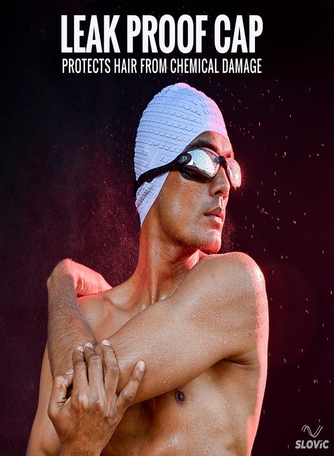 Slovic Swimming Cap for Men & Women [Blue] | Swimming Caps for Women with Long Hair | Swimming Accessories for Men & Women | Unisex & Waterproof Silicon Cap to Prevent Chemical Damage | Free Size - Image 2
