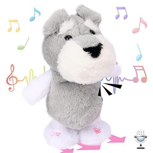 Hopearl Talking Schnauzer Singing Dog Repeats What You Say Puppy Walking Electric Interactive Animated Toy Speaking Plush Buddy Gifts for Toddlers Gray 8 - Image 1
