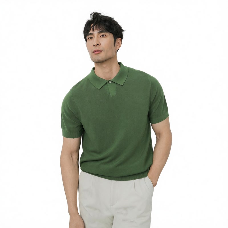 Men's Short Sleeve Polo Shirt with Collar, Business Casual Knit Top, Slim Fit Summer Button Down