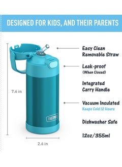 THERMOS Thermos F4016VI6 12 oz Funtiner Water Bottle + Thermos Funtiner 10 oz Vacuum Insulated Baby Food Container with Collapsible Spoon - Teal, Stainless Steel + Gift (Clear Replacement Straws)  - Image 5