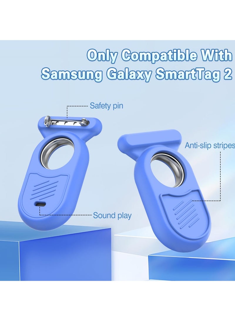 2 Pack Smart Tag 2 Holder Case with Hidden Safety Pin Compatible for Samsung Galaxy SmartTag2, SmartTag 2 Full Silicone Cover Skin with Brooch Clip for Clothes Backpack Pet