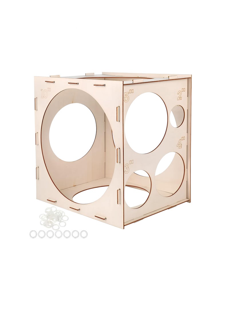 PARTY FUN 9 Holes Collapsible Wood Balloon Sizer Box Cube | Balloon Size Measurement Tool for Balloon Arches 2-10inch - Image 1