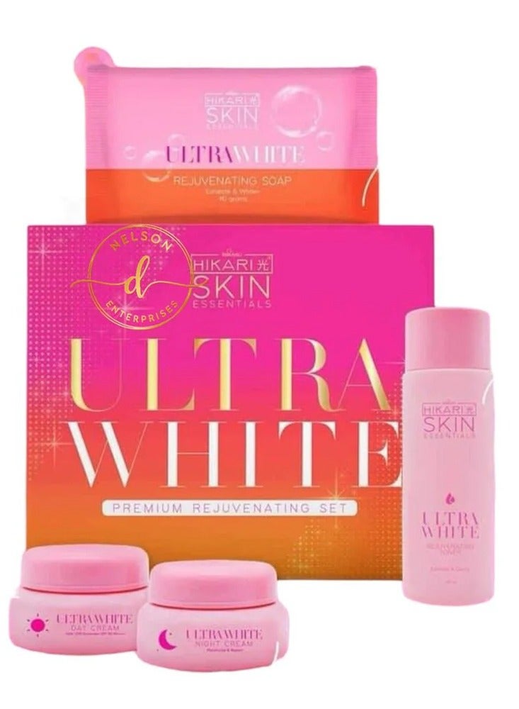 Hikari Hikari Ultra White Premium Rejuvenating Set - Complete Skincare Kit for Brighter, Youthful Skin (Soap, Day Cream, Night Cream, Toner) - Image 1