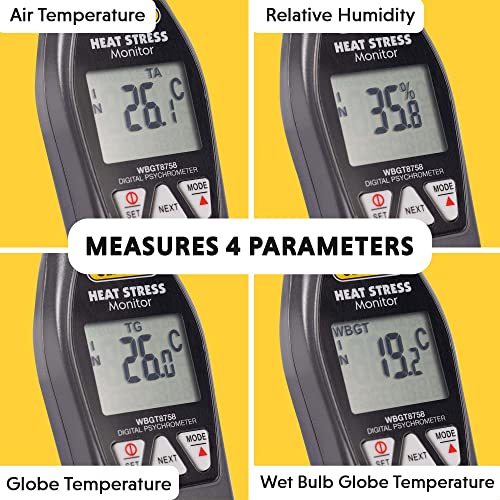 General Tools جهاز قياس الإجهاد الحراري المحمول #WBGT8758، من 32° إلى 122° فهرنهايت، من 0 إلى 100% رطوبة نسبية، كرة نحاسية سوداء بحجم 35 × 40 مم - Image 3