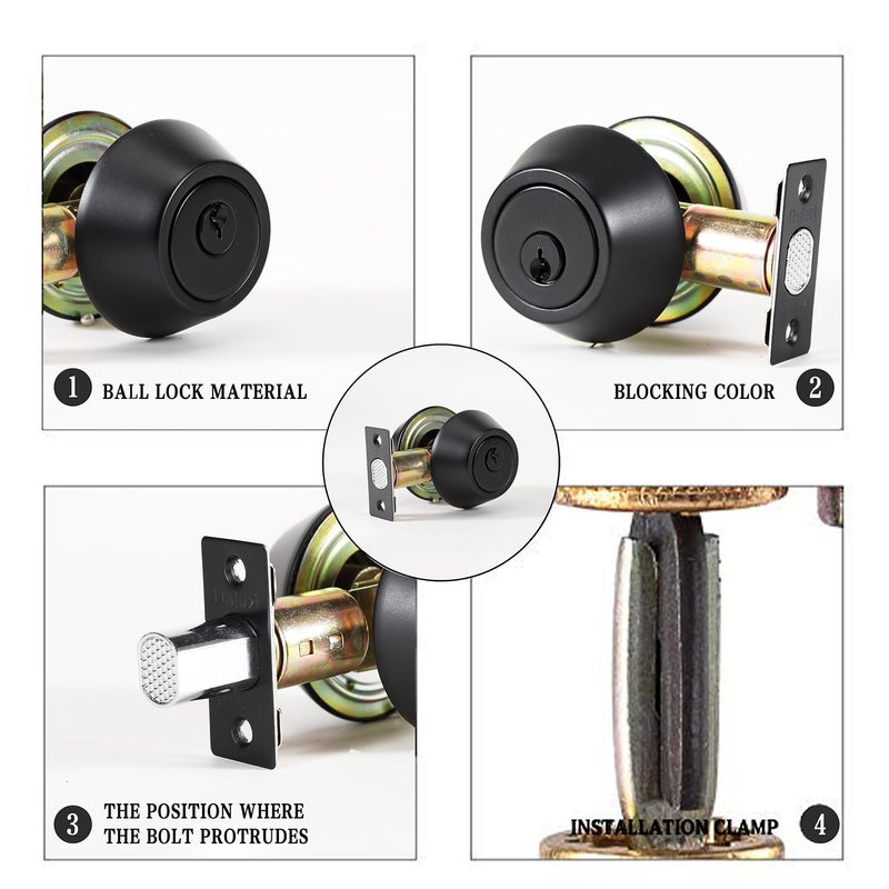 Rulart Double keyed Deadbolt Lock - Keyed on Both Sides, 2-Way Adjustable Cylinder Deadbolt (Privacy/Passage), Satin Stainless Steel(Black, Double Side) - Image 4