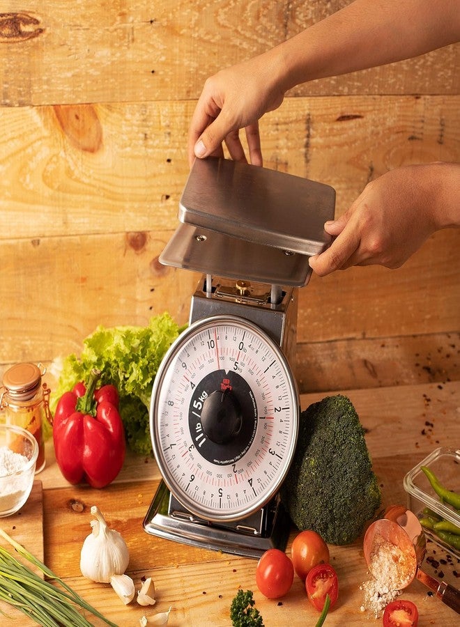 ta da Tada 11lb Stainless Steel Analog Kitchen Mechanical Dial Scale Manual Food Scale with Platform for Restaurants and Cooking - Image 4