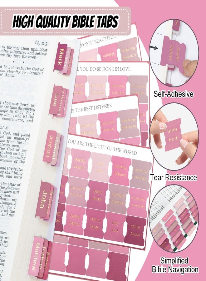 Reaeon Bible Tabs, 75 Tabs, Laminated Bible Index Tabs for Women and Men, Bible Book Tabs for Easy Navigation, Large Print Easy to Read(Gold Foil Pink) - Image 4