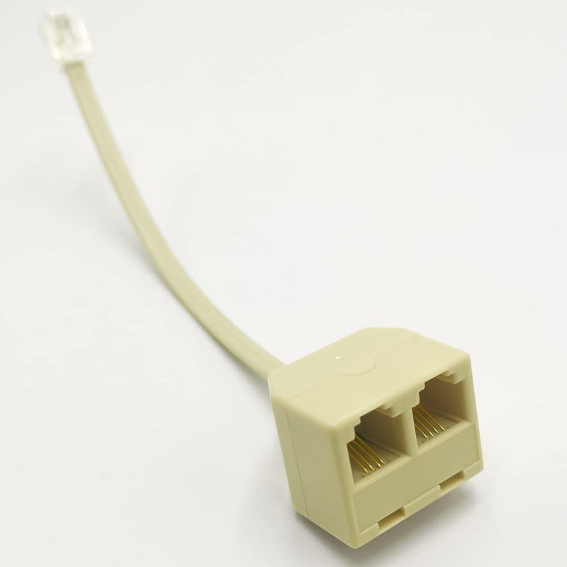NECABLES 2+1Pack 2pcs Phone Line Splitter 1 to 2 RJ11 6P4C 1 Male to 2 Females with 5in Pigtail and 1pc Phone Line Coupler for Landline and Fax Ivory - Image 2