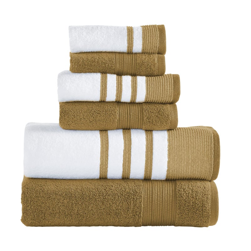 Modern Threads Modern Threads 6 Piece Set 2 Bath Towels 2 Hand Towels 2 Washcloths Quick Dry WhiteContrast Reinhart Mustard 