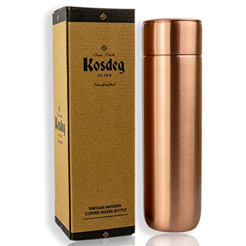 Kosdeg Copper Water Bottle - 16oz Vintage Modern Design - An Ayurvedic Copper Vessel For Drinking - Drink More Water, Lower Your Sugar Intake And Enjoy The Health Benefits - Image 1