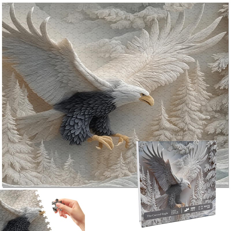 GDGJWL The Carved Eagle Jigsaw Puzzle 1000 Pieces for Adults Majestic Bald Eagle Challenging Art Puzzle Premium Quality Home Decoration for Living Room Office - Image 3