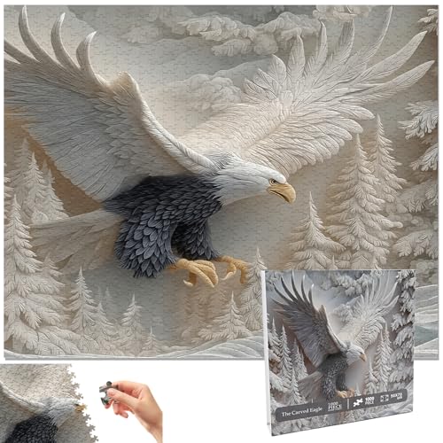 GDGJWL The Carved Eagle Jigsaw Puzzle 1000 Pieces for Adults Majestic Bald Eagle Challenging Art Puzzle Premium Quality Home Decoration for Living Room Office - Image 1
