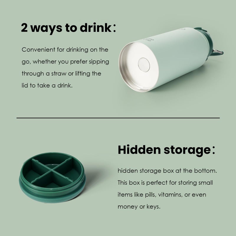 BOTTLE BOTTLE 32 oz Insulated Water Bottle Stainless Steel Sport Water Bottle with Straw Dual-use Lid Design for Gym with Pill Box (green) - Image 5