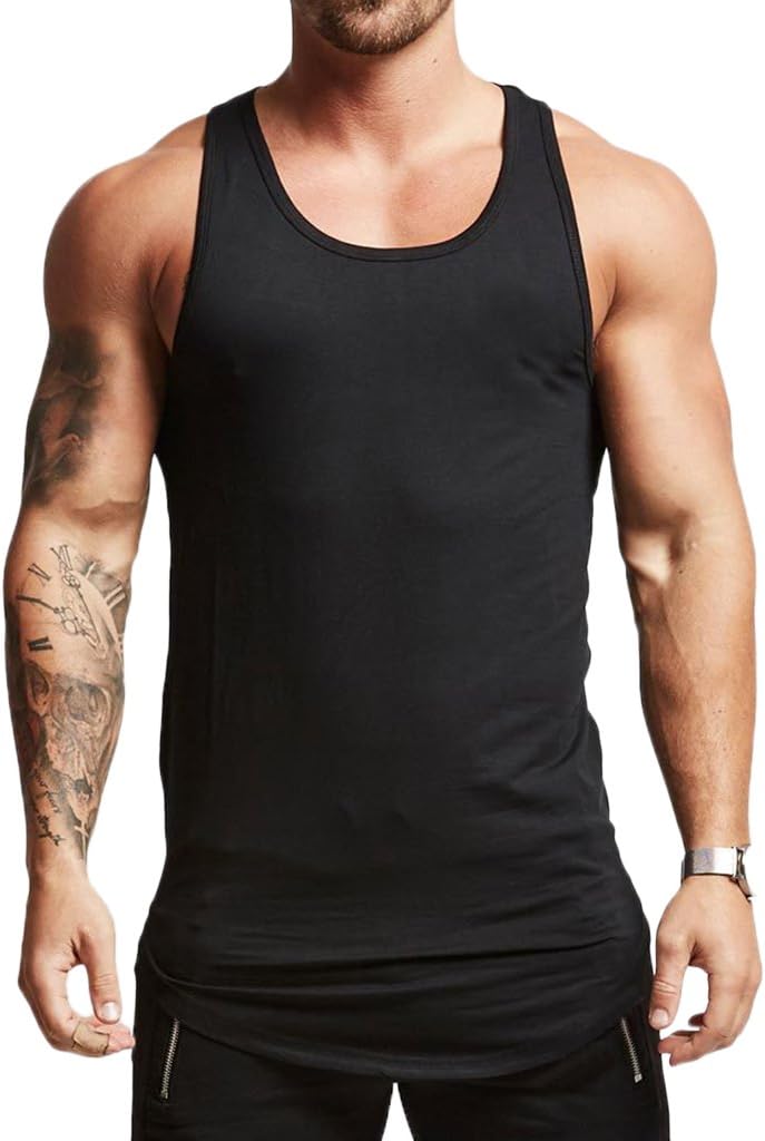 Magiftbox Mens Essential Longline Workout Stringer Cotton Tank Tops Gym Shirts Sports Vest T04 - Image 1