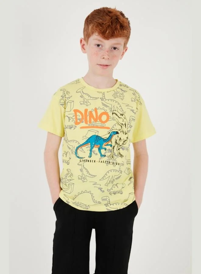 ليلا طقم شورت قطن مطبوع برقبة دائرية وأكمام قصيرة للأولاد