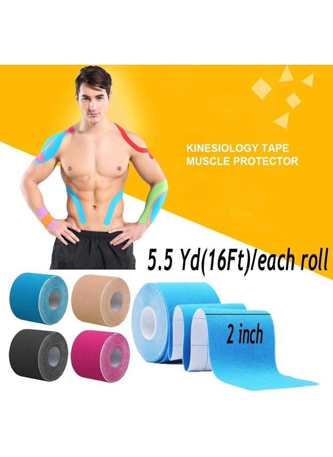 OBTANIM 8 Rolls Waterproof Breathable Kinesiology Tape, Athletic Elastic Kneepad Muscle Pain Relief Knee Taping for Gym Fitness Running Tennis Swimming (8 Colorful)  - Image 2