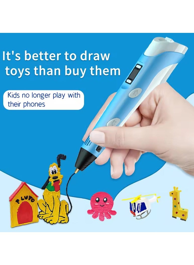 KIIUMI 3D Printing Pen with Display Includes 3D Pen 3 Starter Colors of PLA Filament Stencil Book Project Guide and Charger  - Image 2
