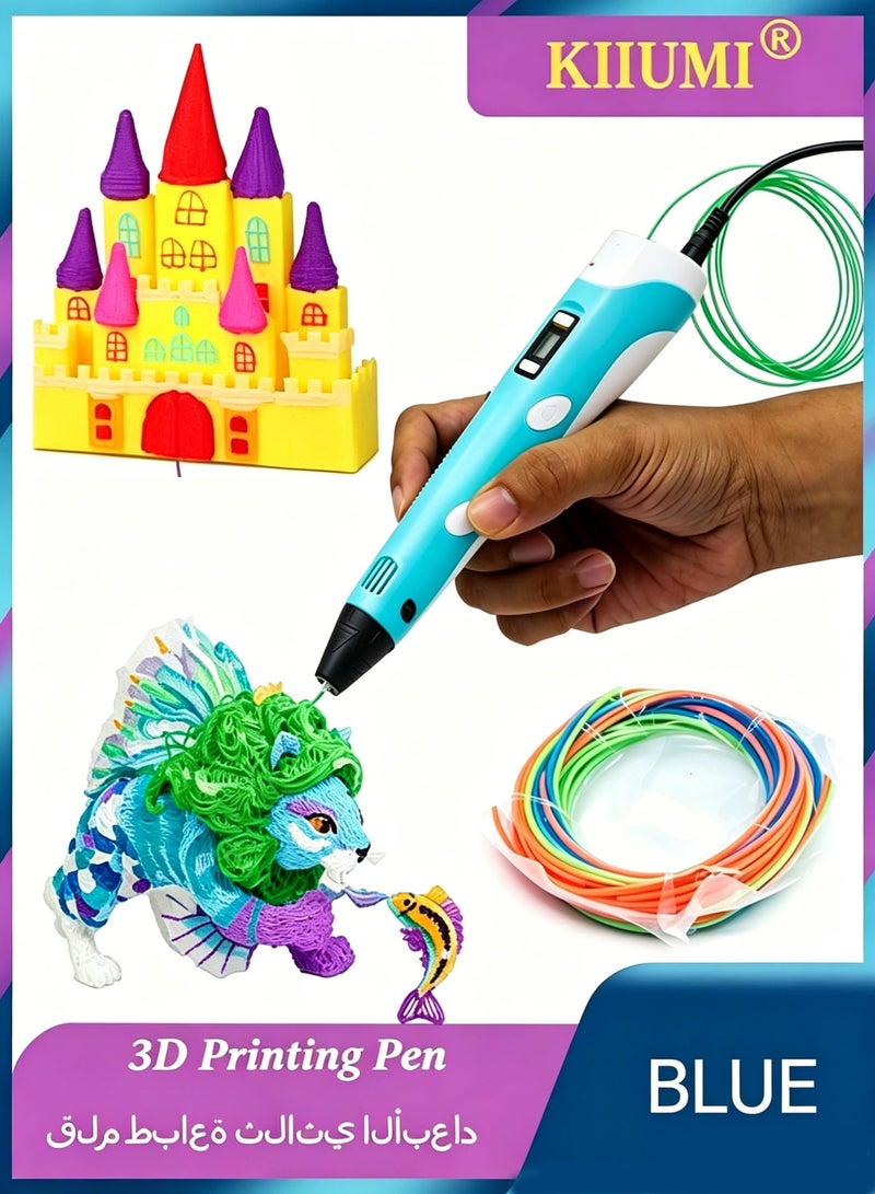 KIIUMI 3D Printing Pen with Display Includes 3D Pen 3 Starter Colors of PLA Filament Stencil Book Project Guide and USB Charging Cable - Image 1
