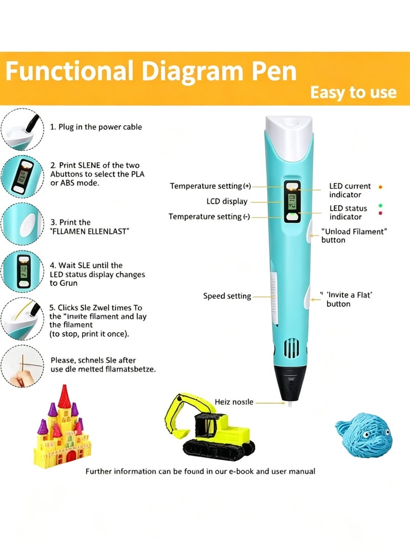 KIIUMI 3D Printing Pen with Display Includes 3D Pen 3 Starter Colors of PLA Filament Stencil Book Project Guide and USB Charging Cable - Image 3