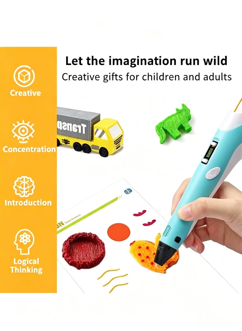 KIIUMI 3D Printing Pen with Display Includes 3D Pen 3 Starter Colors of PLA Filament Stencil Book Project Guide and USB Charging Cable - Image 4