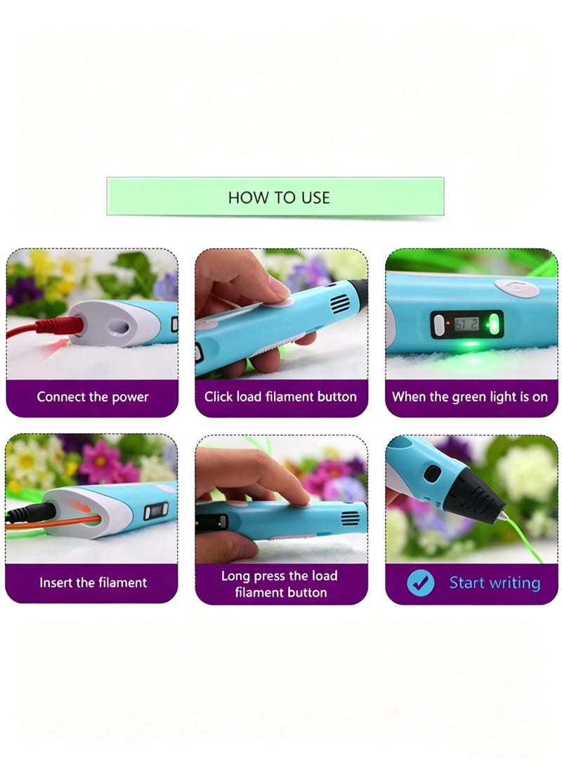 KIIUMI 3D Printing Pen with Display Includes 3D Pen 3 Starter Colors of PLA Filament Stencil Book Project Guide and USB Charging Cable - Image 5