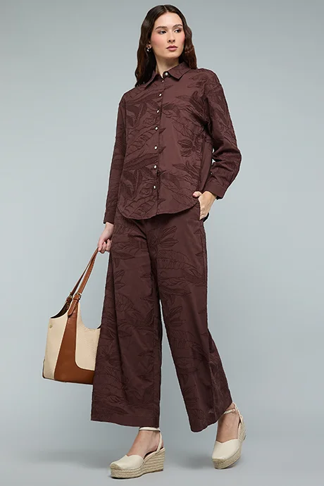R&B Embroidered Wide Leg Pants with Drawstring Waist