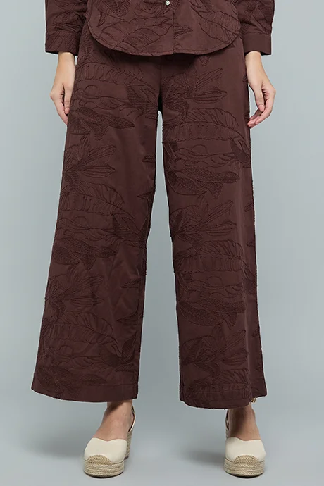 R&B Embroidered Wide Leg Pants with Drawstring Waist