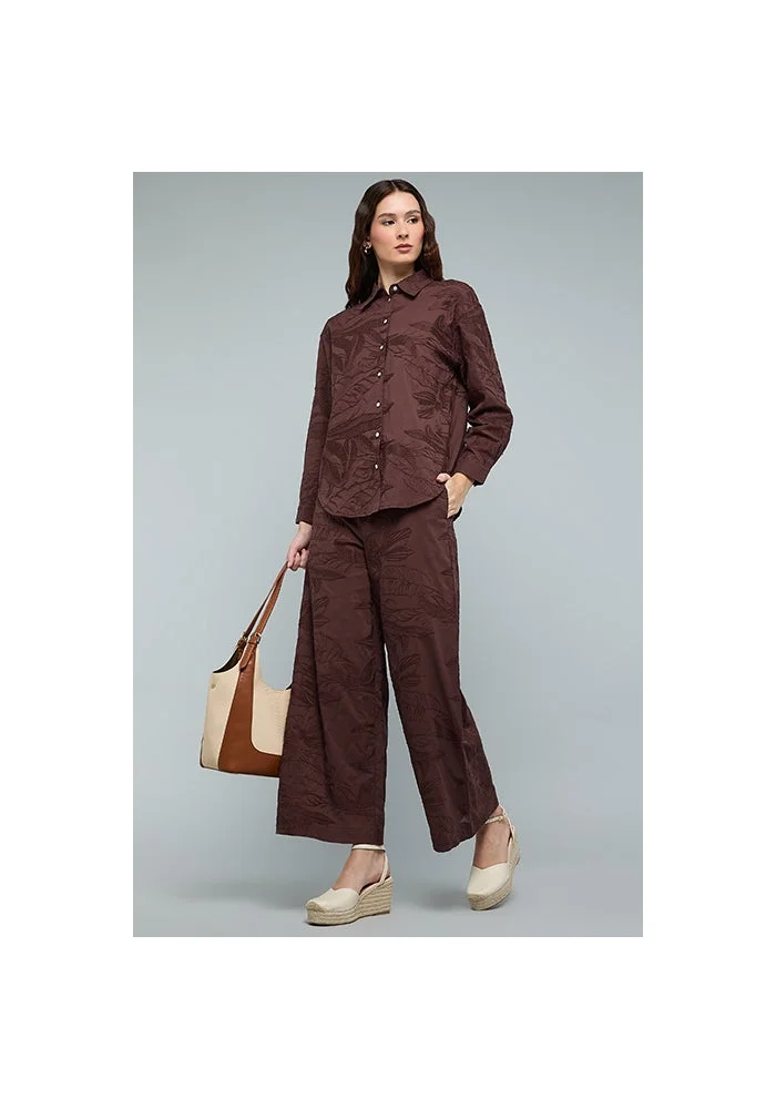 R&b Embroidered Wide Leg Pants with Drawstring Waist