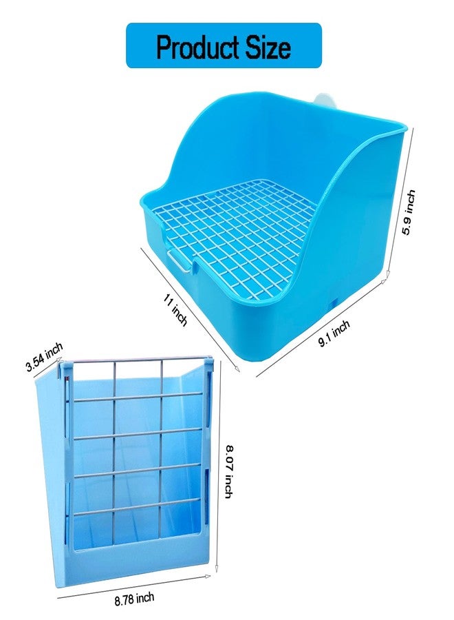 WEWAYKGJ Rabbit Litter Box Bunny Potty Box Guinea Pig Hay Rack Feeder Rabbits Corner Litter Pan Potty Trainer Pet Toilet with Cleaning Set for Hamster, Guinea Pig, Ferret and Other Animals (Blue) - Image 2