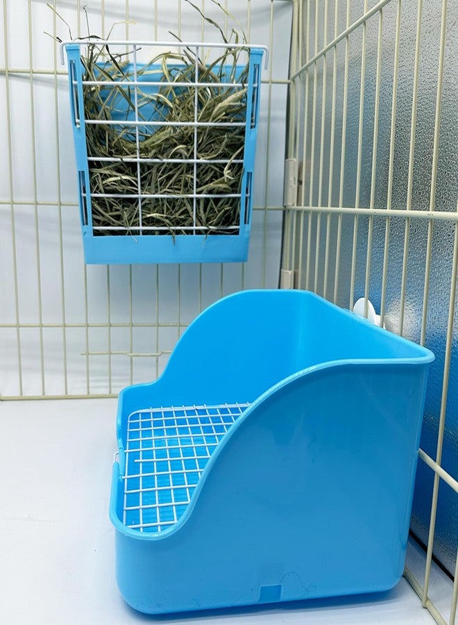 WEWAYKGJ Rabbit Litter Box Bunny Potty Box Guinea Pig Hay Rack Feeder Rabbits Corner Litter Pan Potty Trainer Pet Toilet with Cleaning Set for Hamster, Guinea Pig, Ferret and Other Animals (Blue) - Image 5